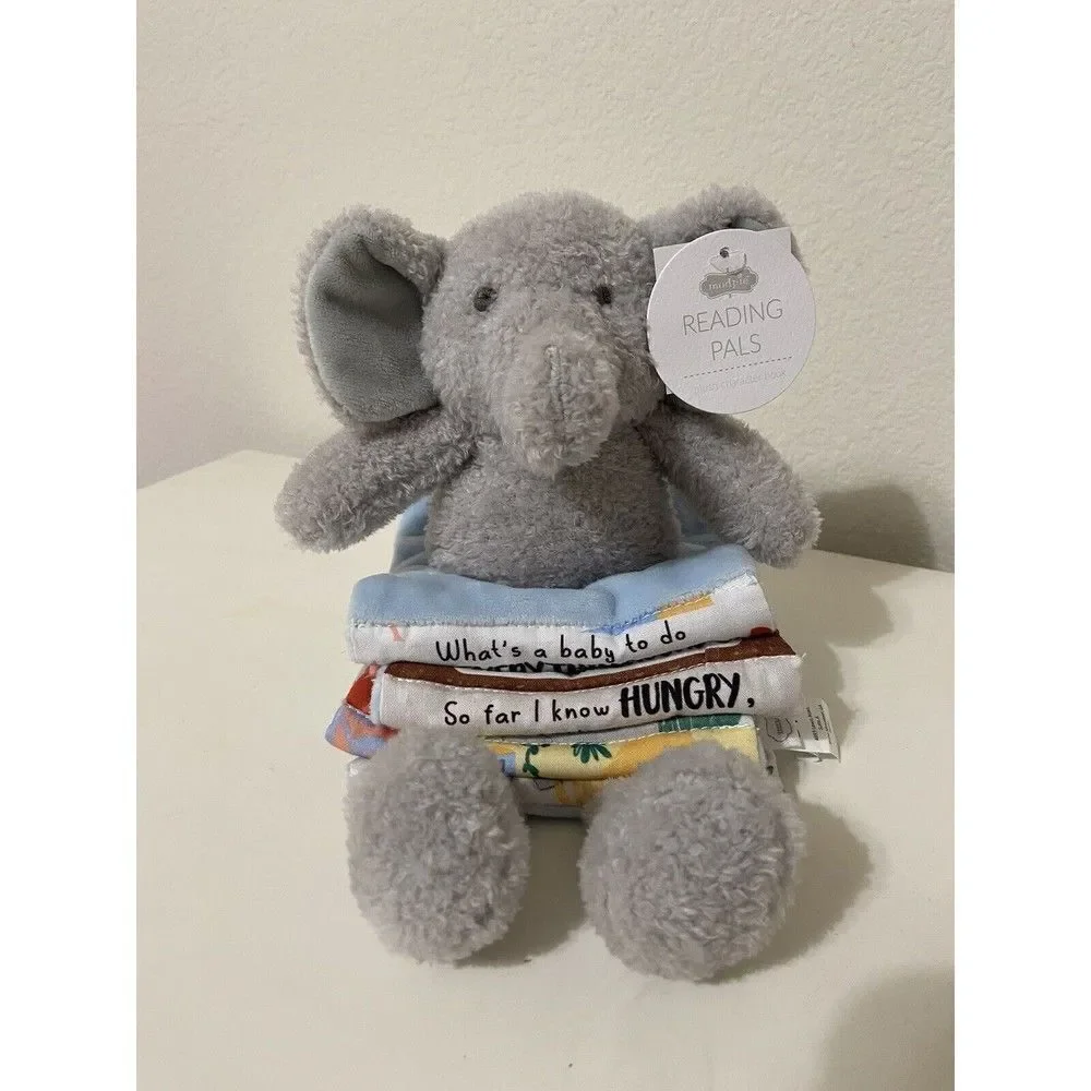 Mud Pie Reading Pals Blue Elephant Plush Soft Book NWT